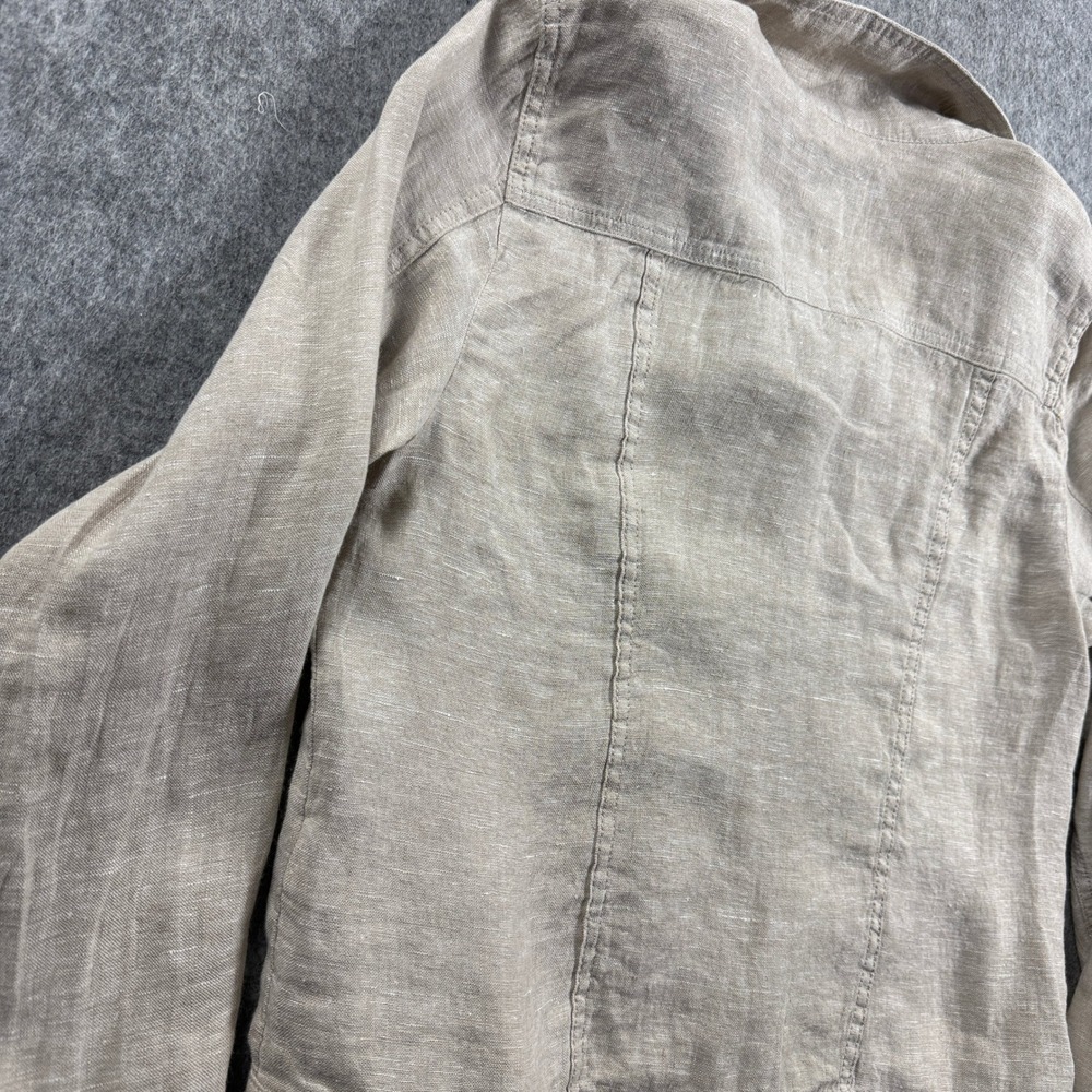 Jones & Co Jones New York Womens Trucker Jacket Medium 100% Linen Beige Oatmeal - Picture 12 of 13